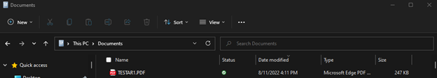 The PDF file in the Documents folder