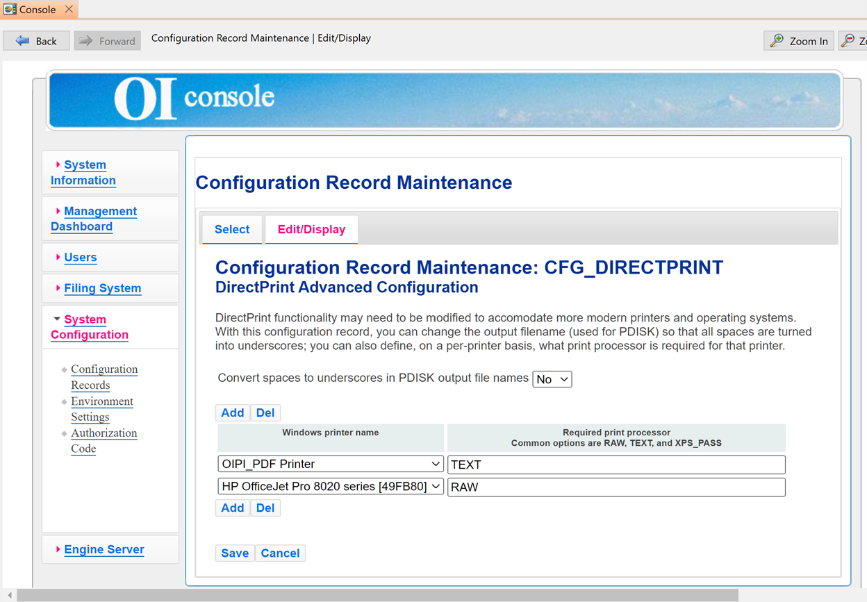 Example CFG_DIRECTPRINT