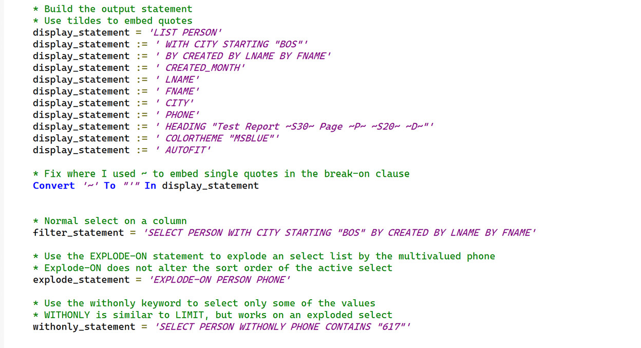 Statements used in reports